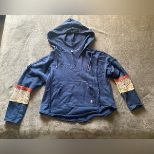 Free People, Extra Small, Blue, Crochet Sleeves, Cut out, Hoodie